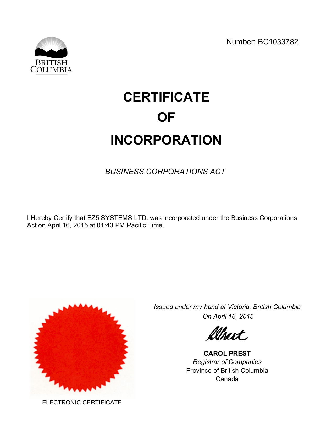 EZ5 Systems - Business License