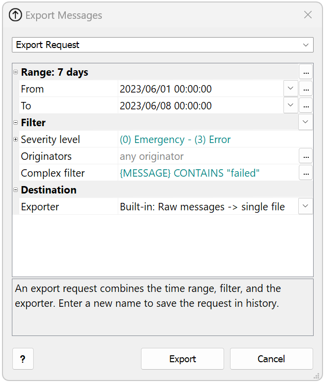 Syslog Watcher 6.5 / Export Messages