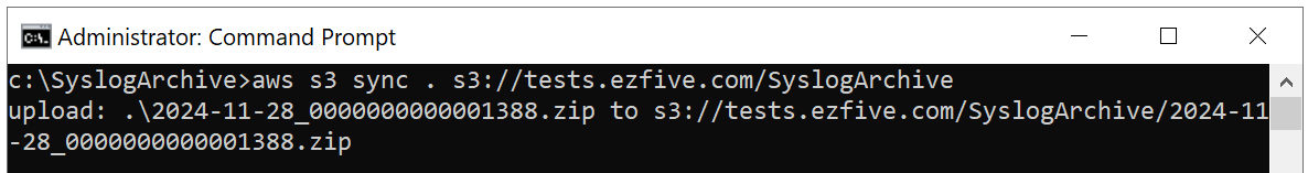 Command to test syslog archive synchronization with cloud storage