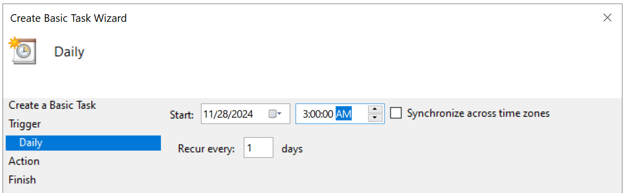 Windows Task Scheduler - How to run the task daily